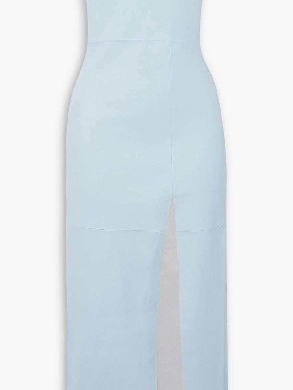 strapless leather midi dress
