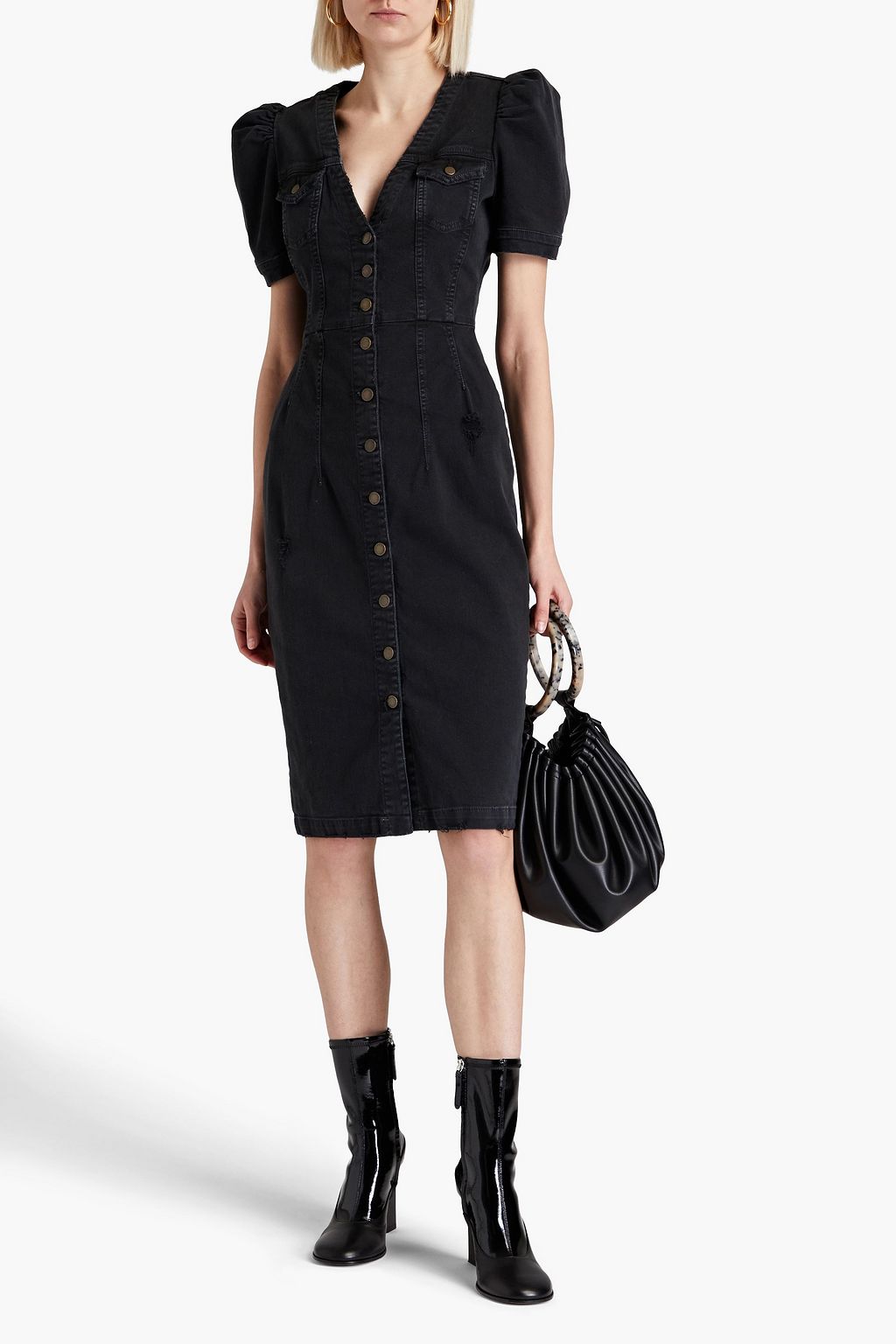 RETROFÊTE Annie distressed denim shirt dress
