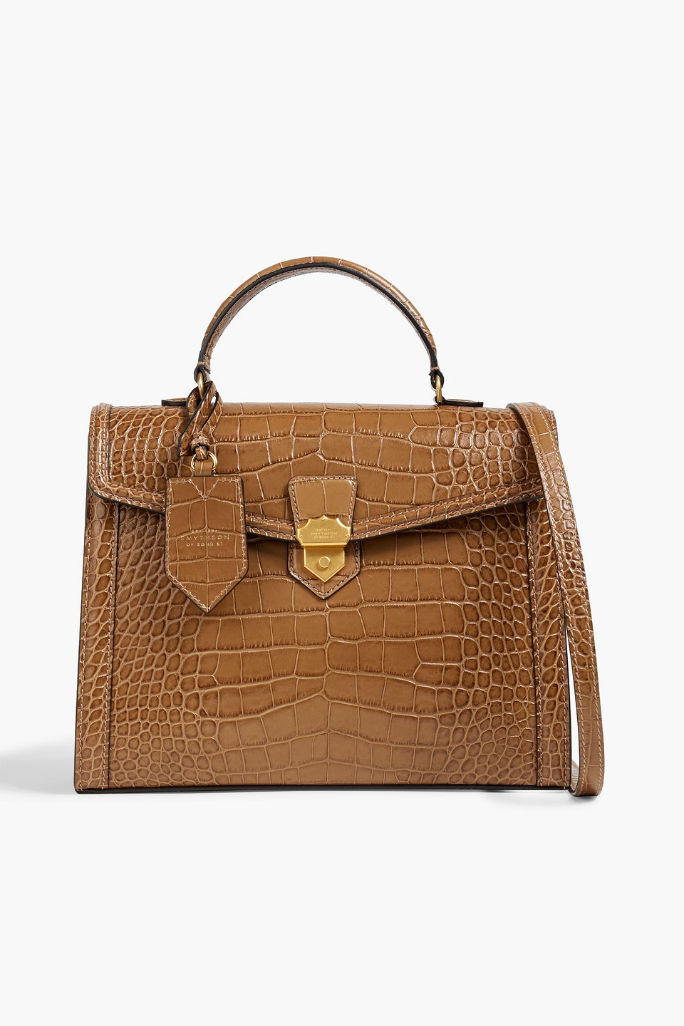 Smythson Mara Coronet Croc-effect Leather Tote In Light Brown