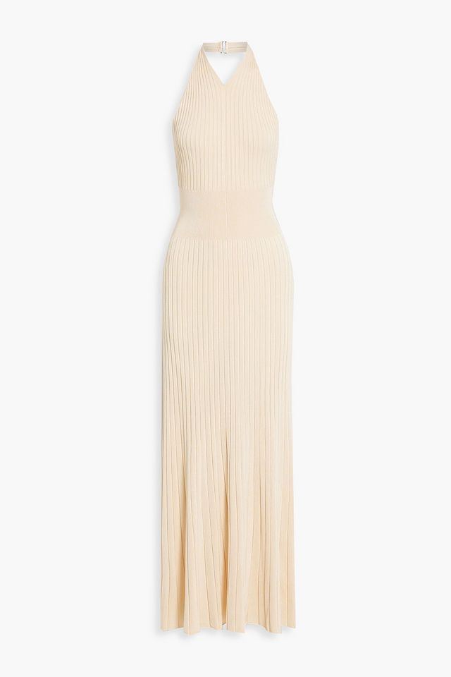 Devin ribbed-knit halterneck maxi dress