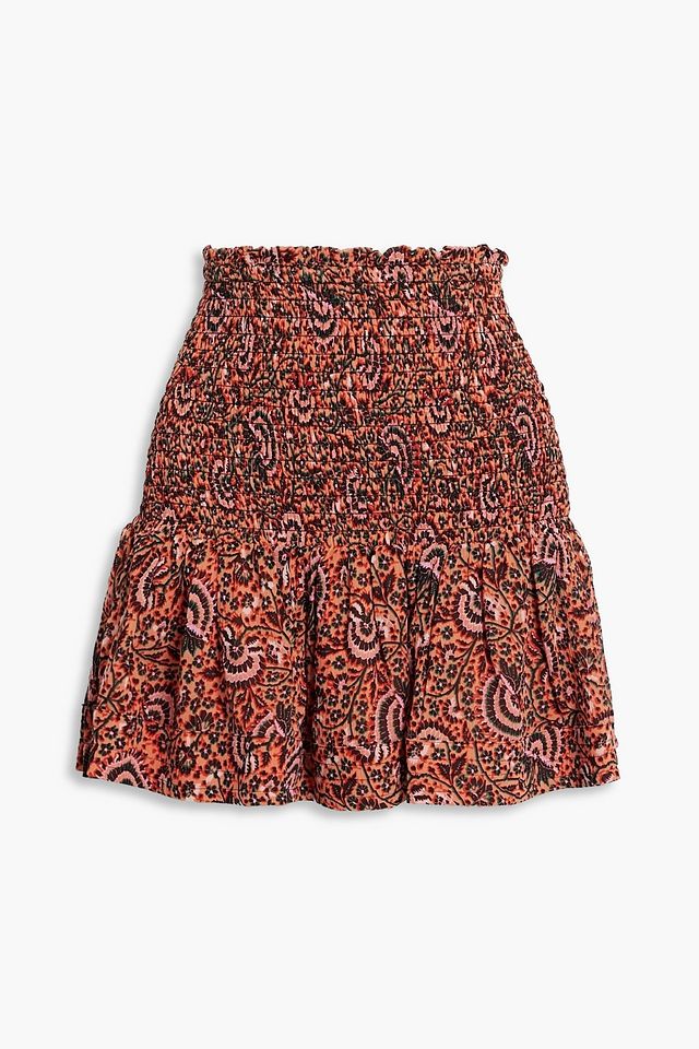 Kade shirred printed silk-crepe mini skirt