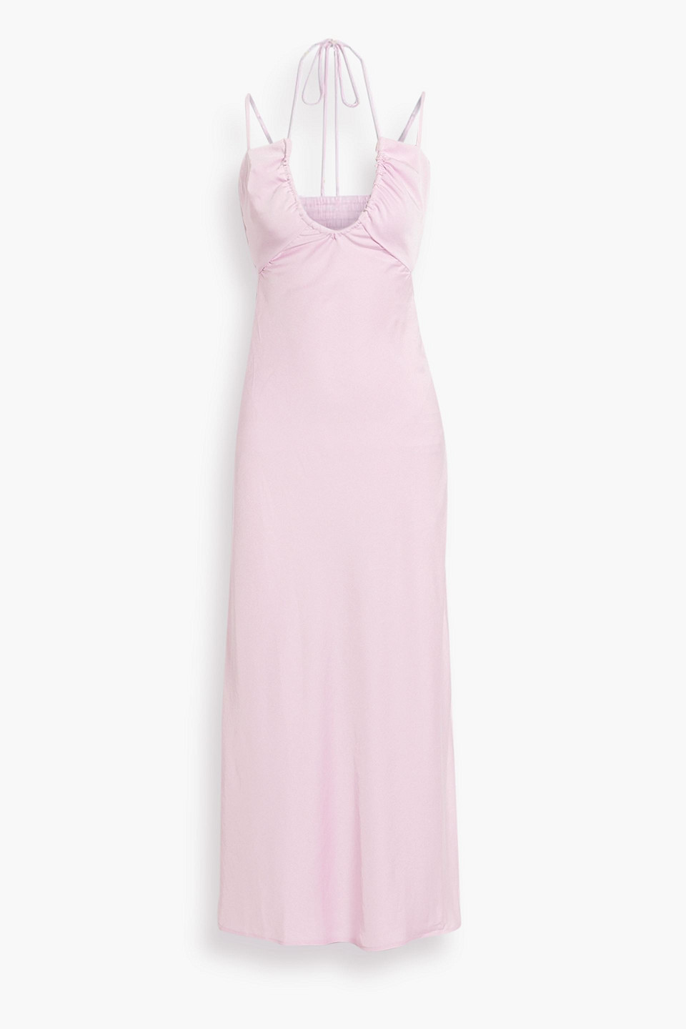 Shop A.l.c Sienna Cutout Shirred Satin Midi Dress In Pastel Pink