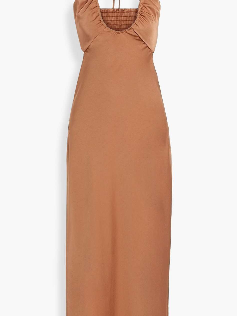 sienna cutout shirred satin midi dress