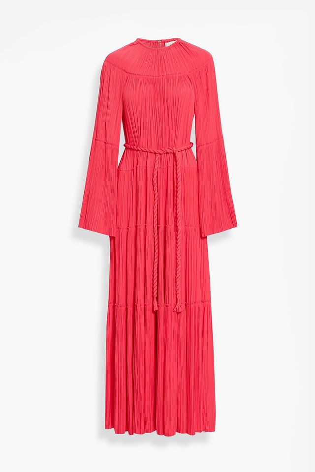 Tiered plissé-woven maxi dress