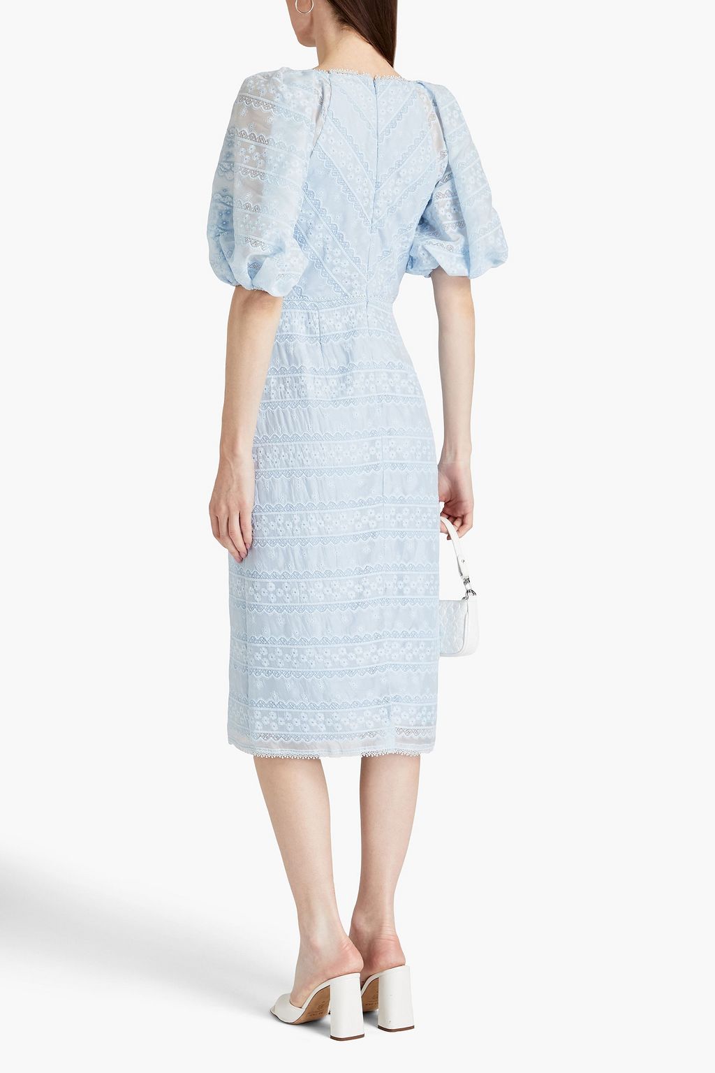 ML MONIQUE LHUILLIER Lace-up embroidered voile midi dress