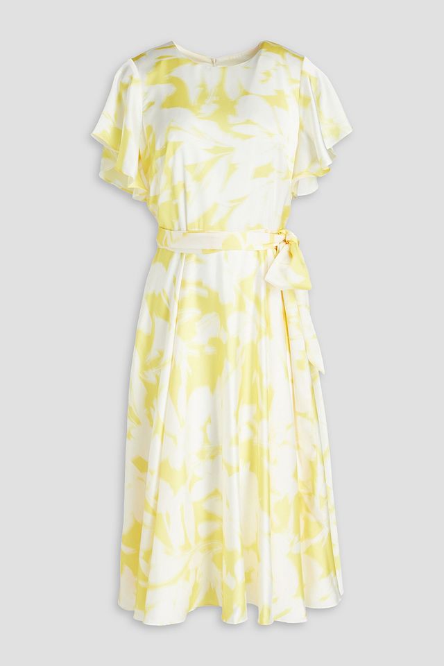 Belted printed satin-crepe midi dress