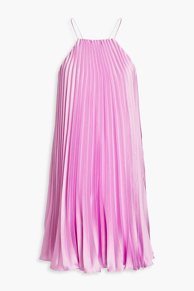 Pleated hammered satin-crepe mini dress