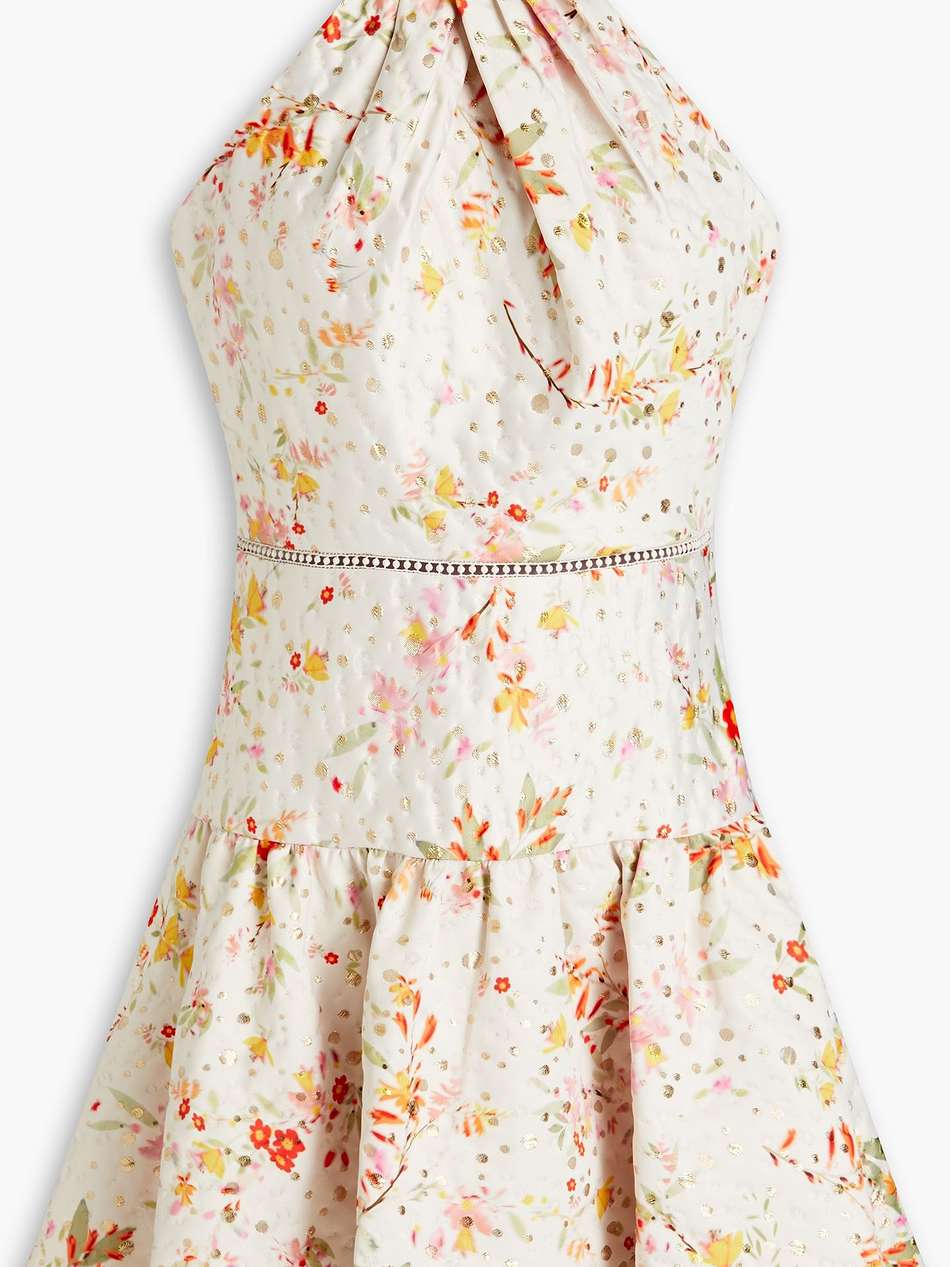 floral-print metallic fil coupé satin-twill mini dress
