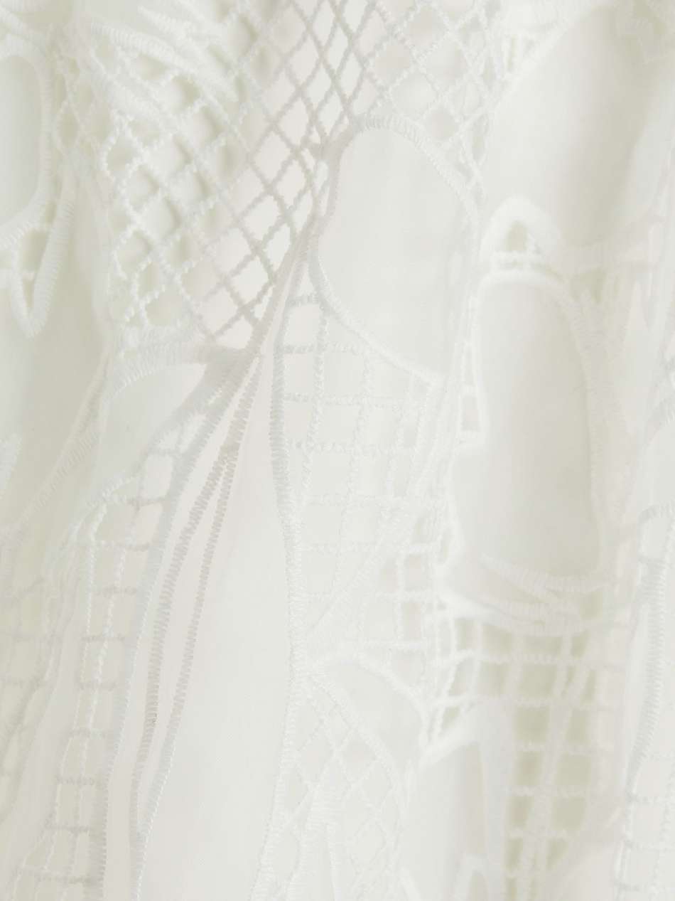 gathered guipure lace mini dress