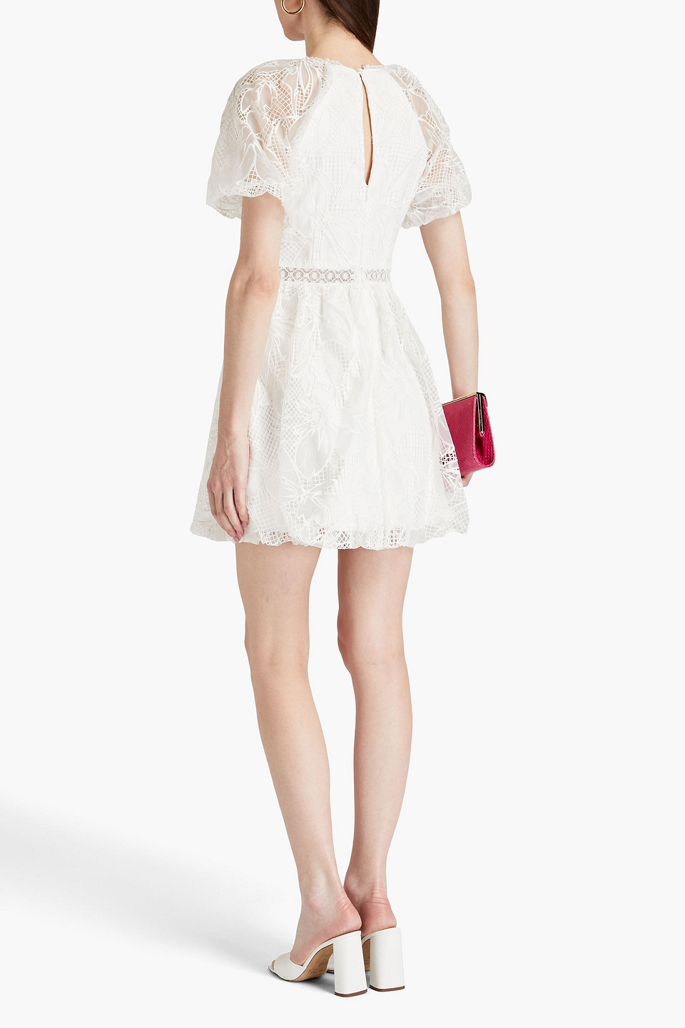 Shop ml Monique Lhuillier Gathered Guipure Lace Mini Dress In White