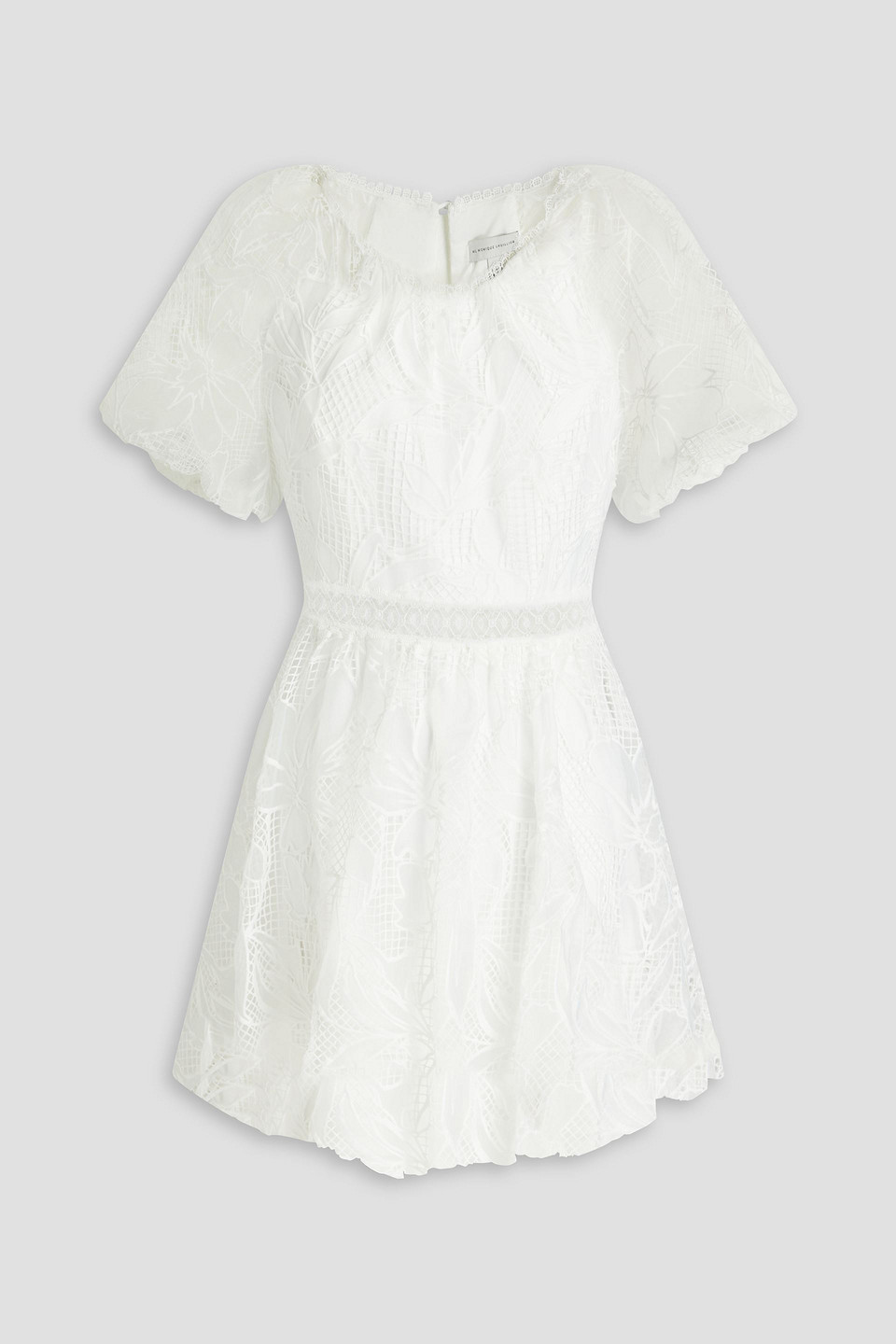 Gathered guipure lace mini dress