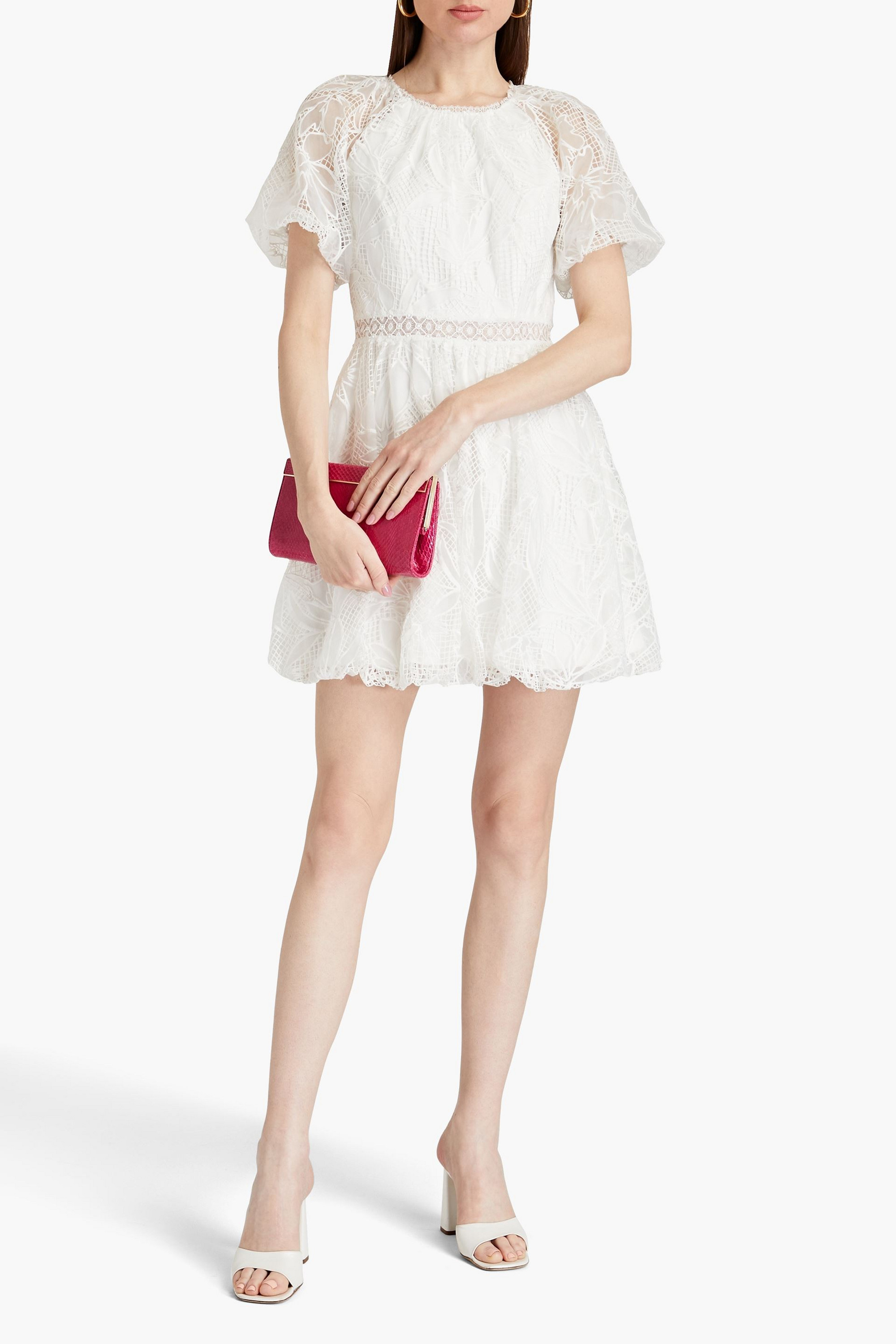 ML MONIQUE LHUILLIER Gathered guipure lace mini dress