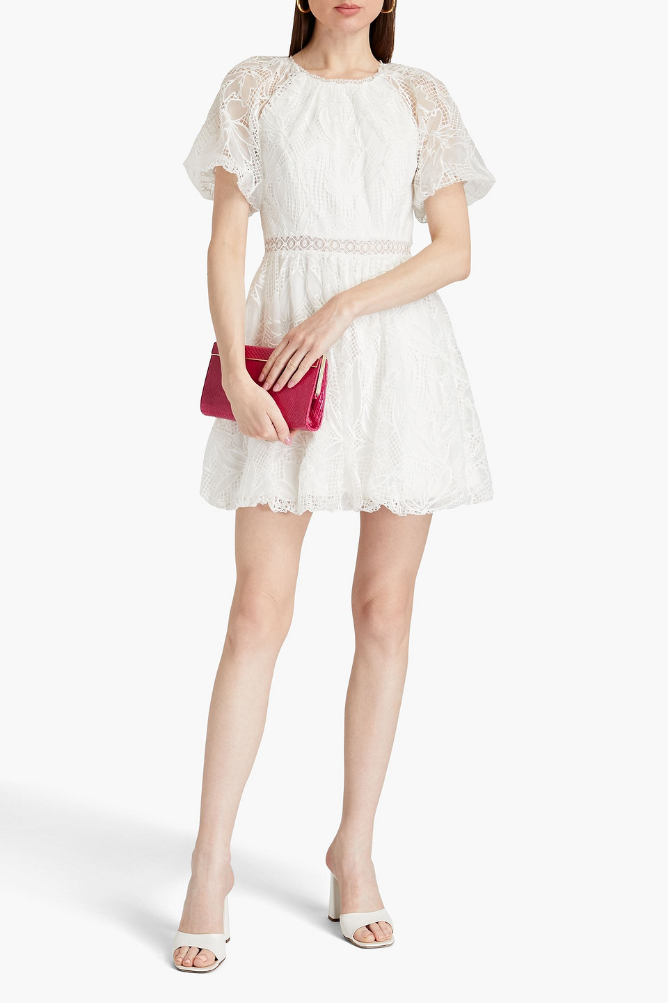 Shop ml Monique Lhuillier Gathered Guipure Lace Mini Dress In White