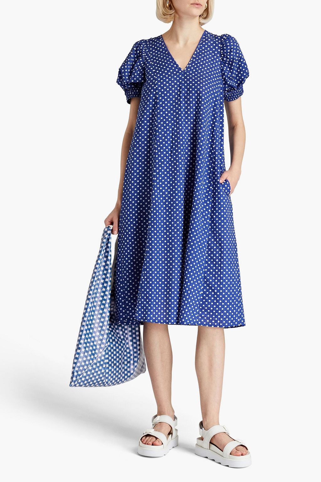 BAUM UND PFERDGARTEN Awa polka-dot organic cotton-seersucker midi dress