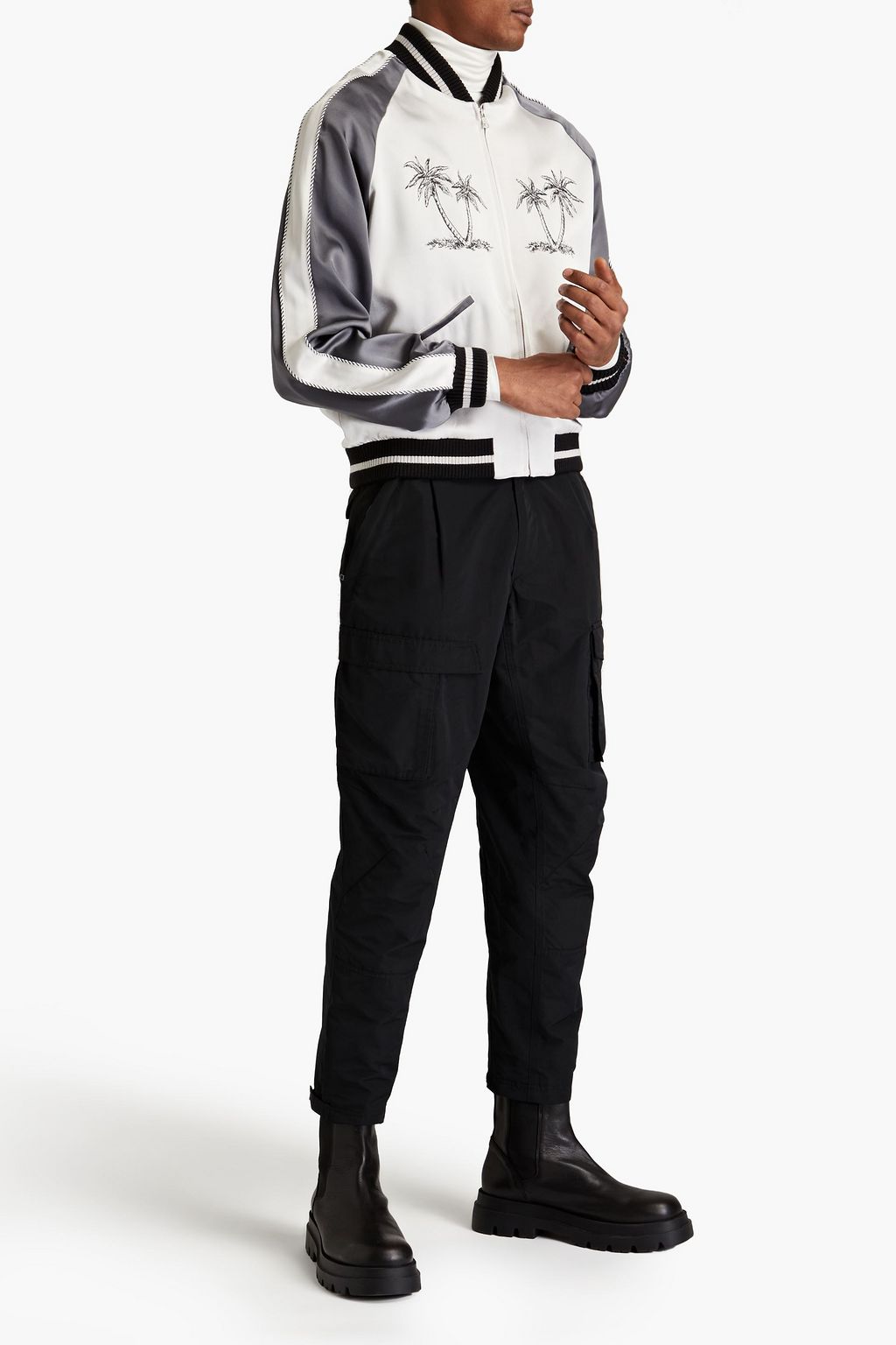 PALM ANGELS Embroidered satin-crepe bomber jacket