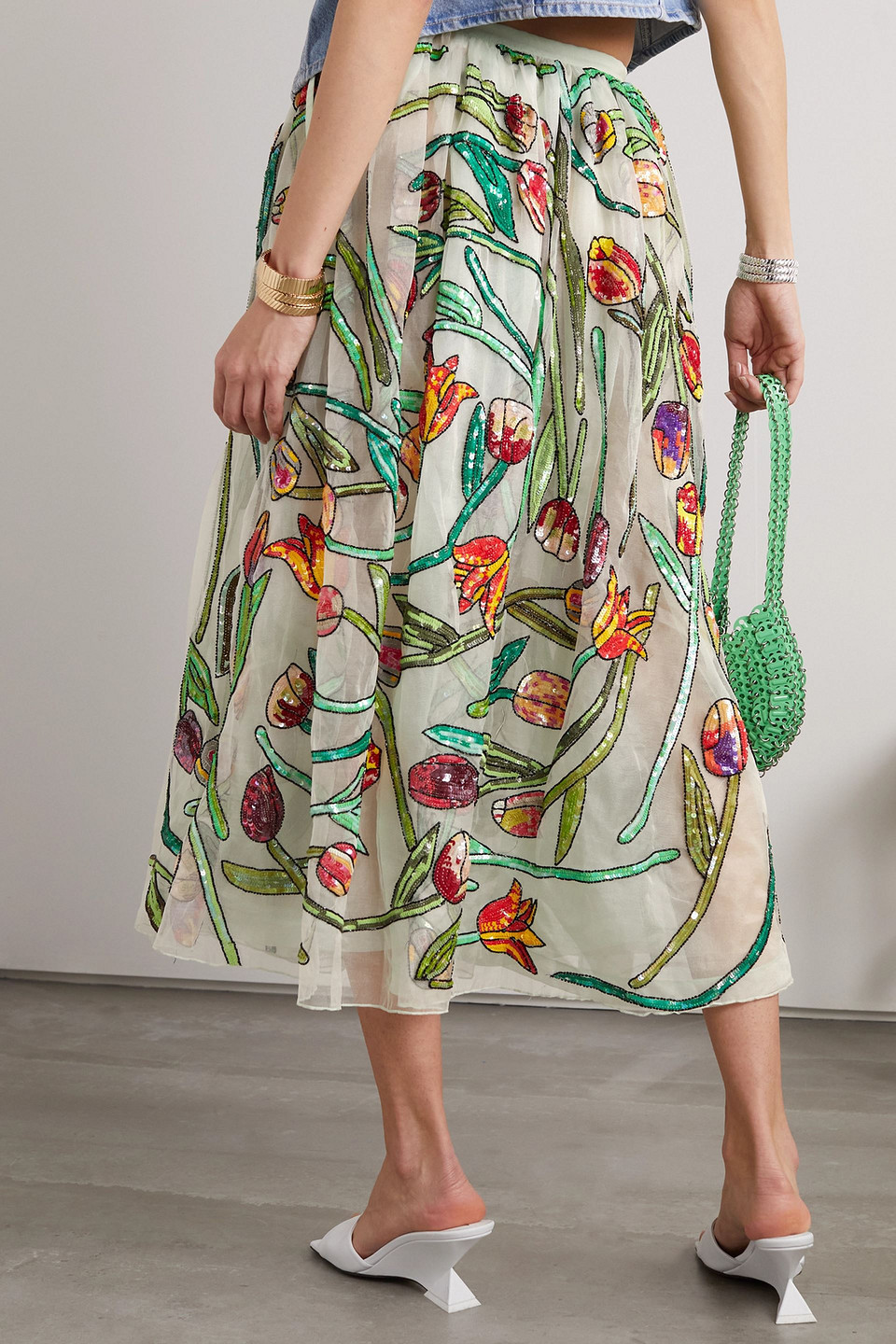 ASHISH EMBELLISHED SILK-ORGANZA MIDI SKIRT