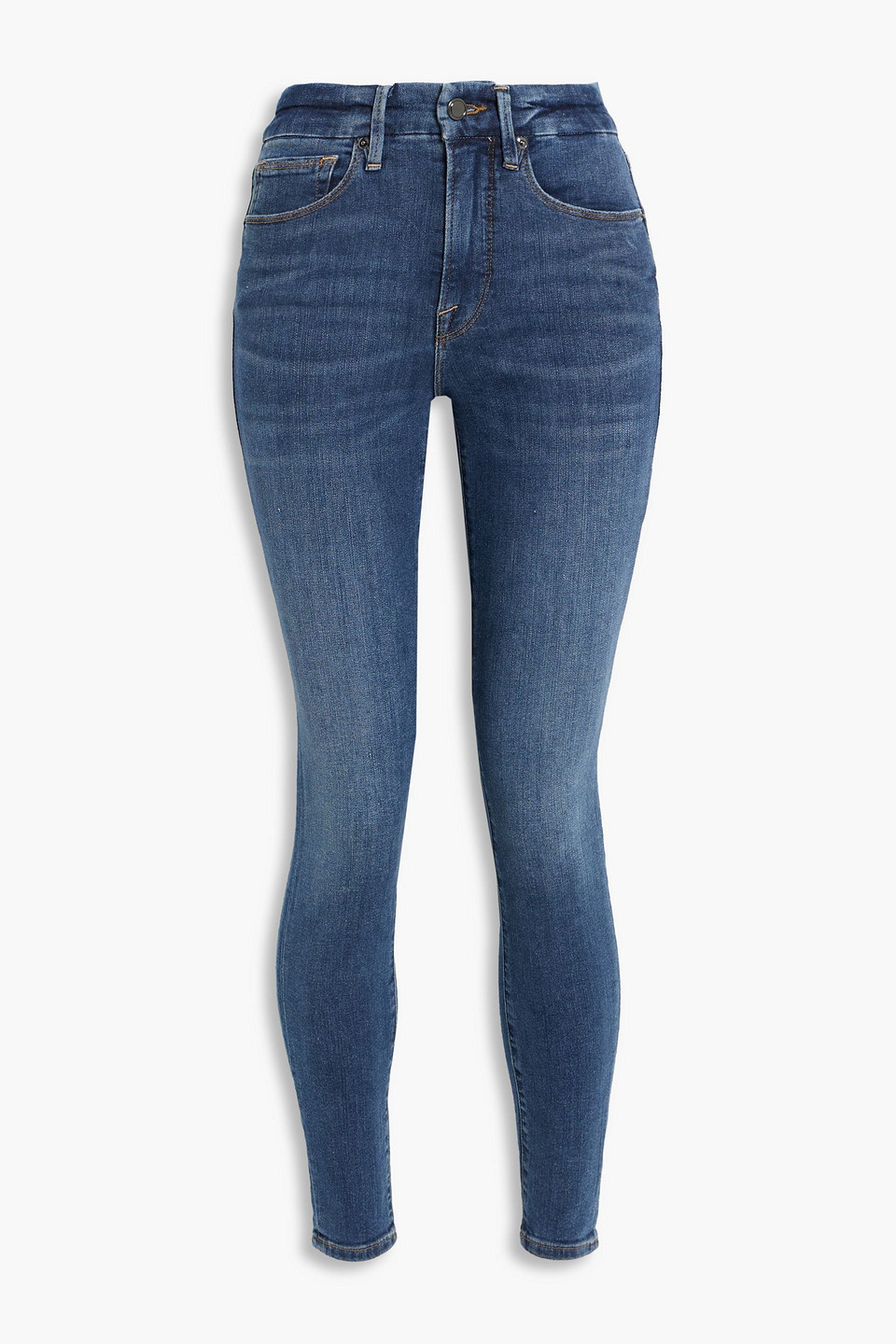 good american - good waist distressed high-rise skinny jeans - blue - 27