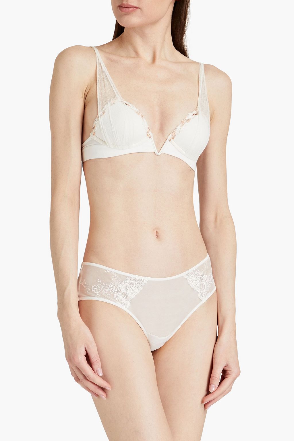 LA PERLA Embroidered stretch-tulle mid-rise briefs