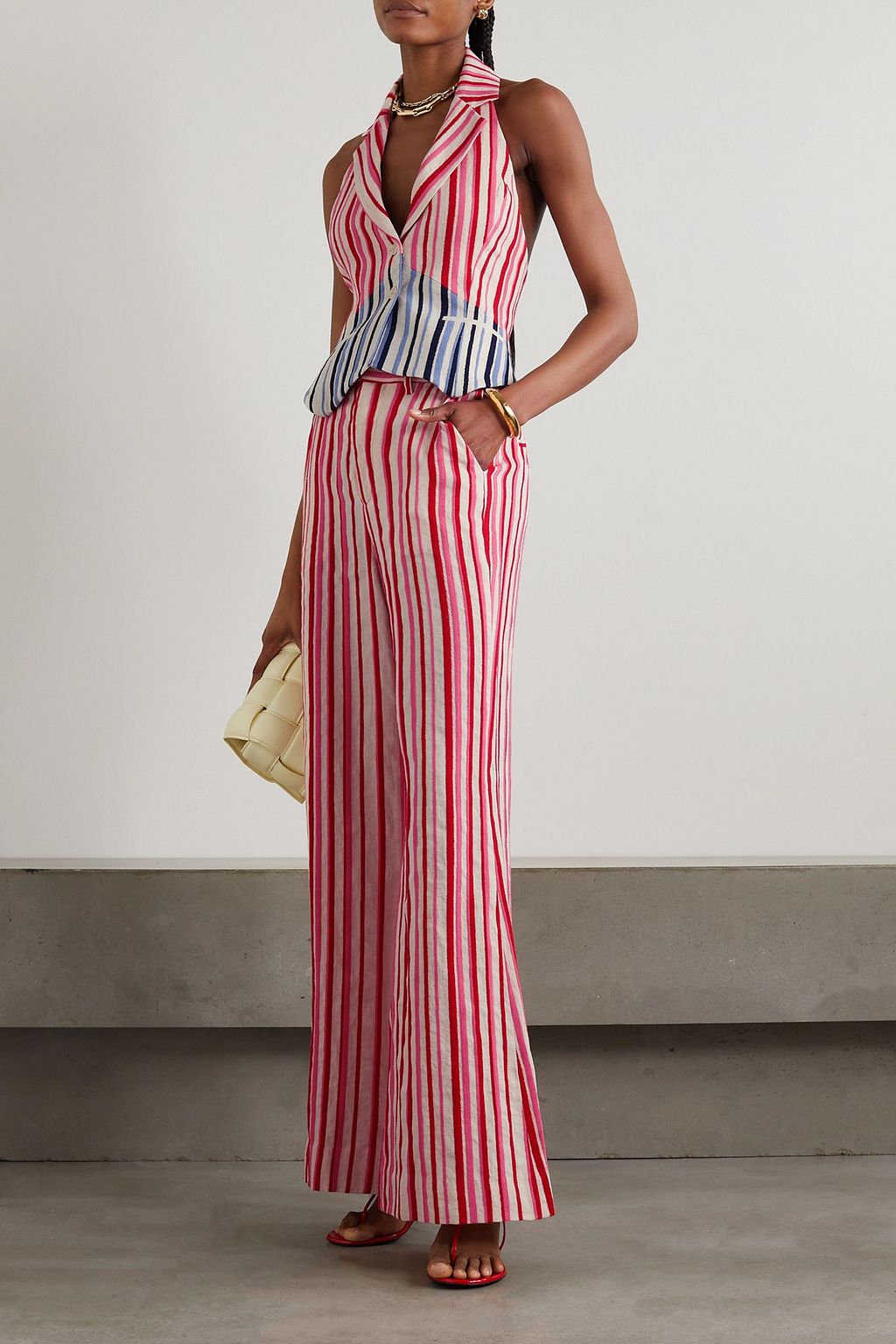 ROSIE ASSOULIN Striped linen and cotton-blend bouclé-jacquard vest