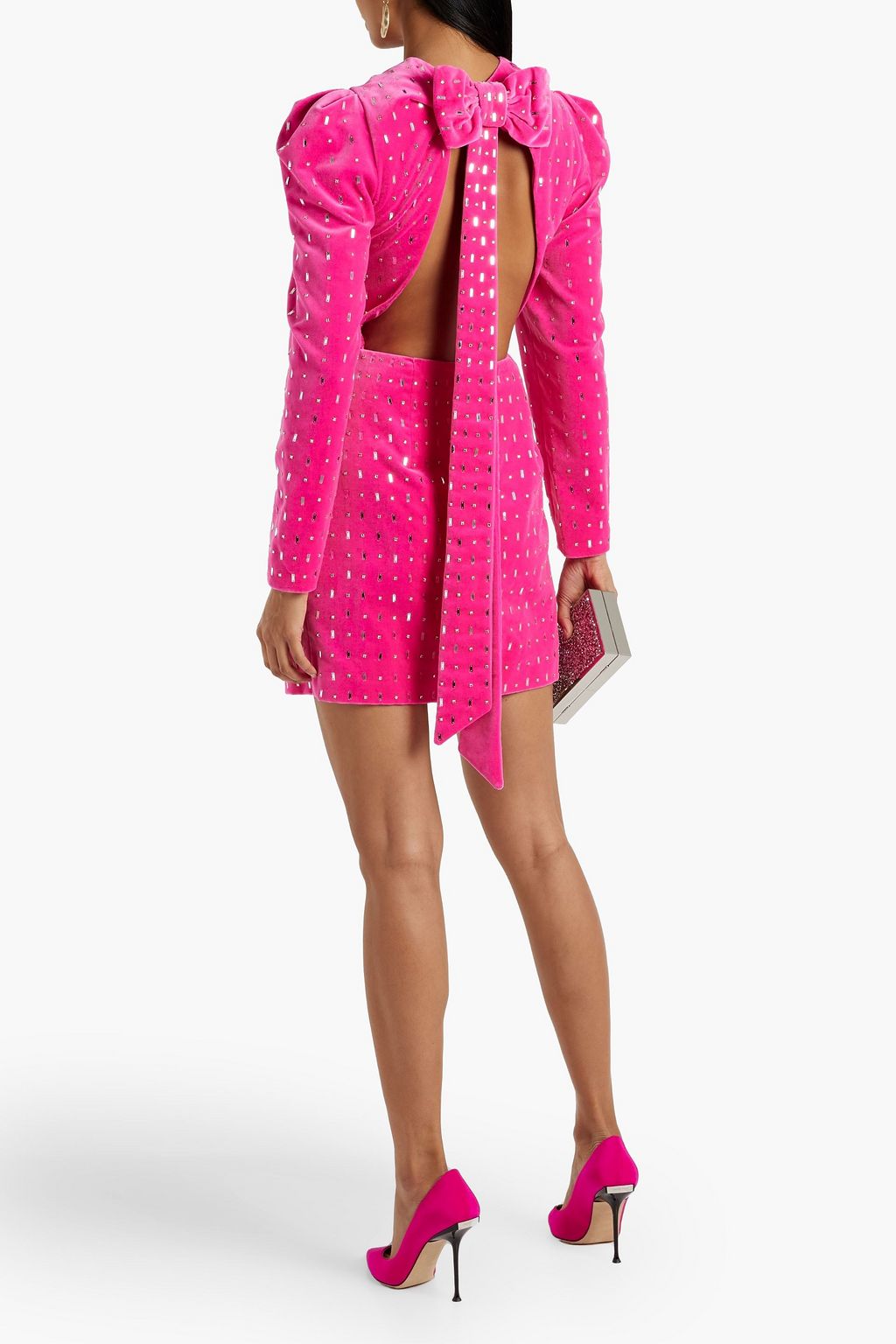 VALENTINO GARAVANI Embellished cutout cotton-velvet mini dress