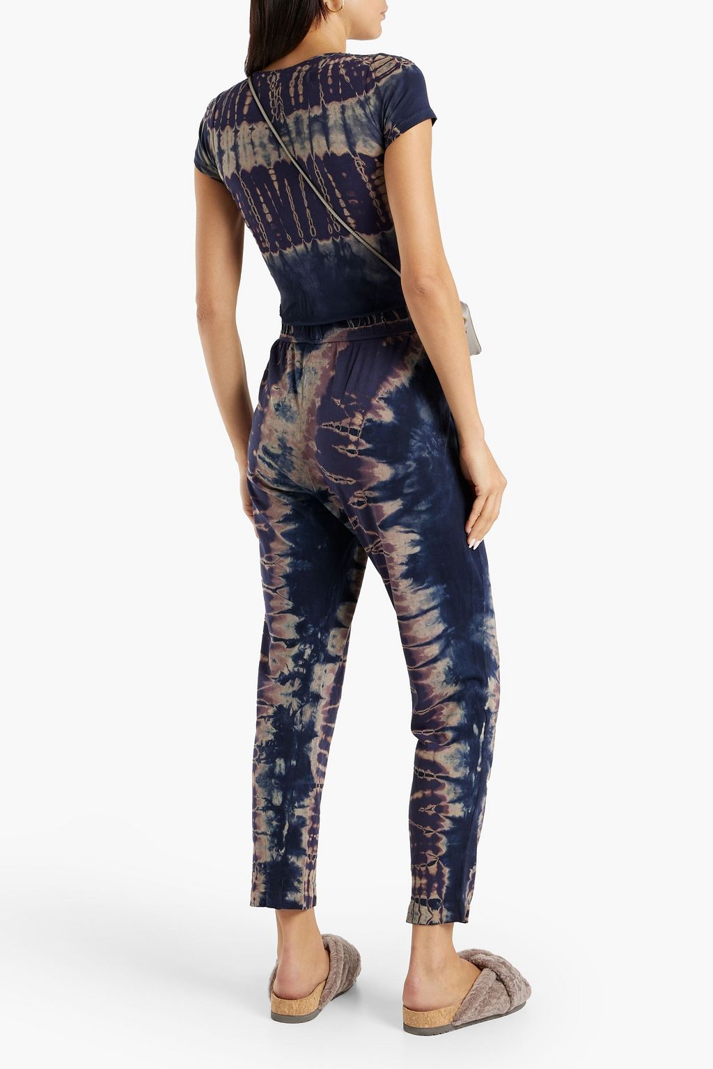 RAQUEL ALLEGRA Cropped pleated tie-dyed cotton-jersey tapered pants