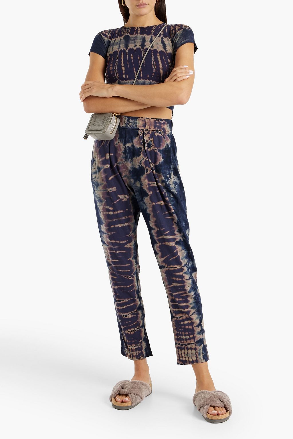 RAQUEL ALLEGRA Cropped pleated tie-dyed cotton-jersey tapered pants