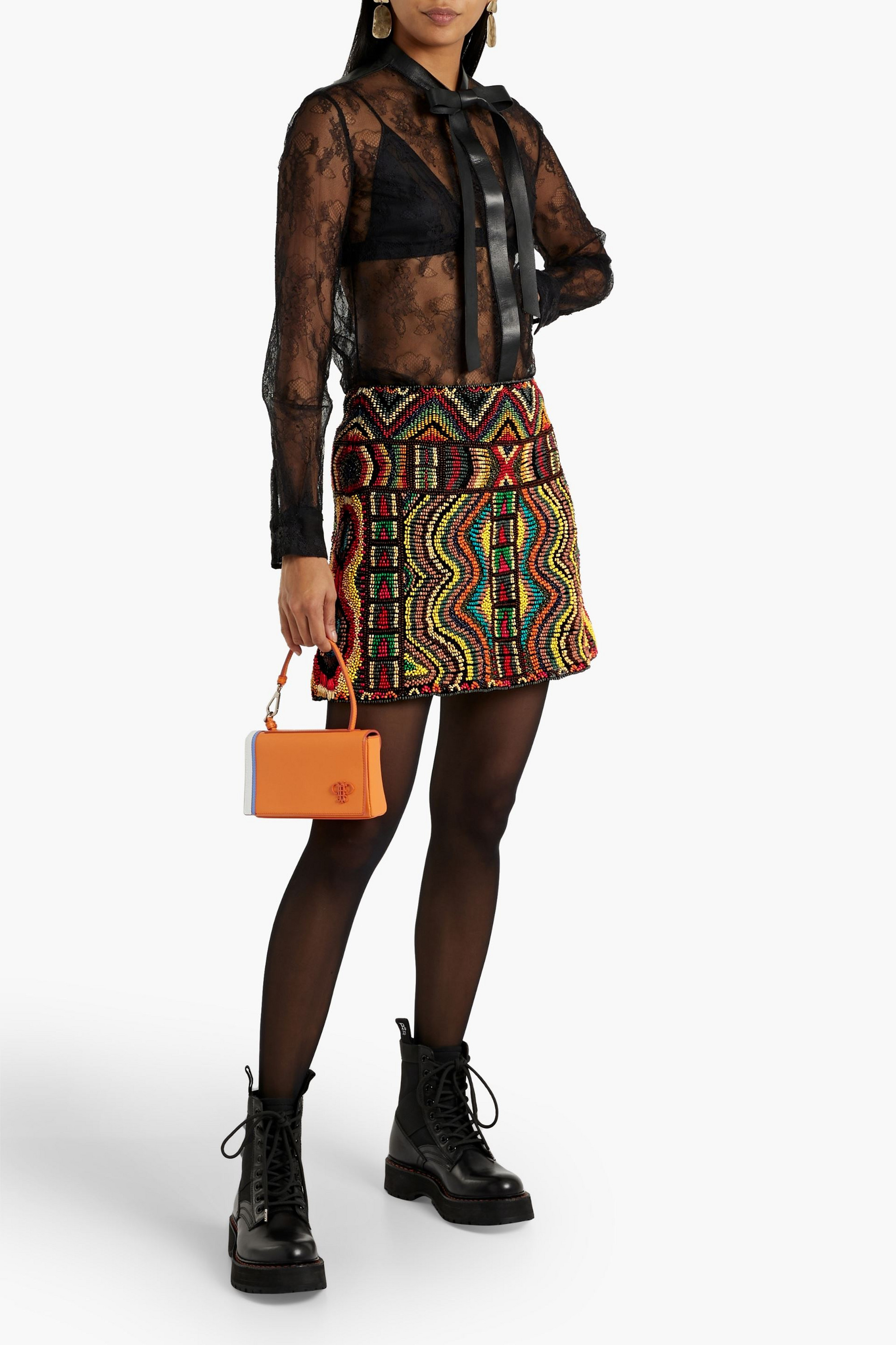 Valentino Garavani Embroidered beaded tulle mini skirt