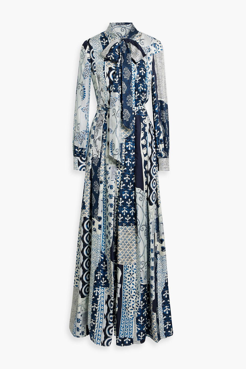 Oscar De La Renta Pleated Printed Silk-twill Maxi Shirt Dress In Navy