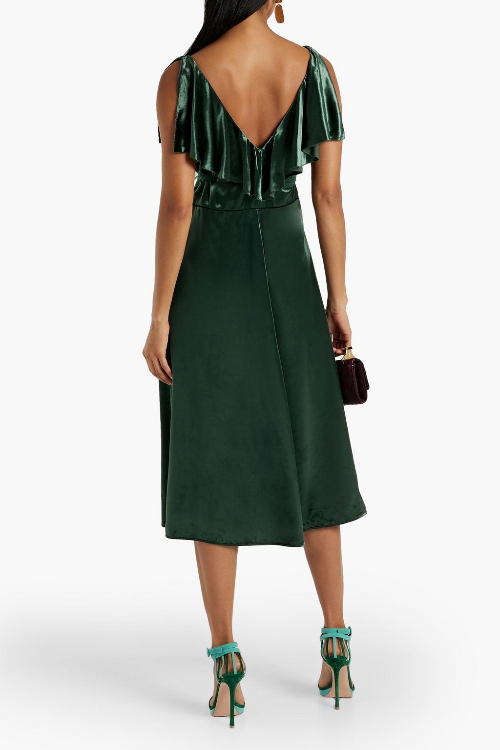 VALENTINO GARAVANI Ruffled velvet midi dress