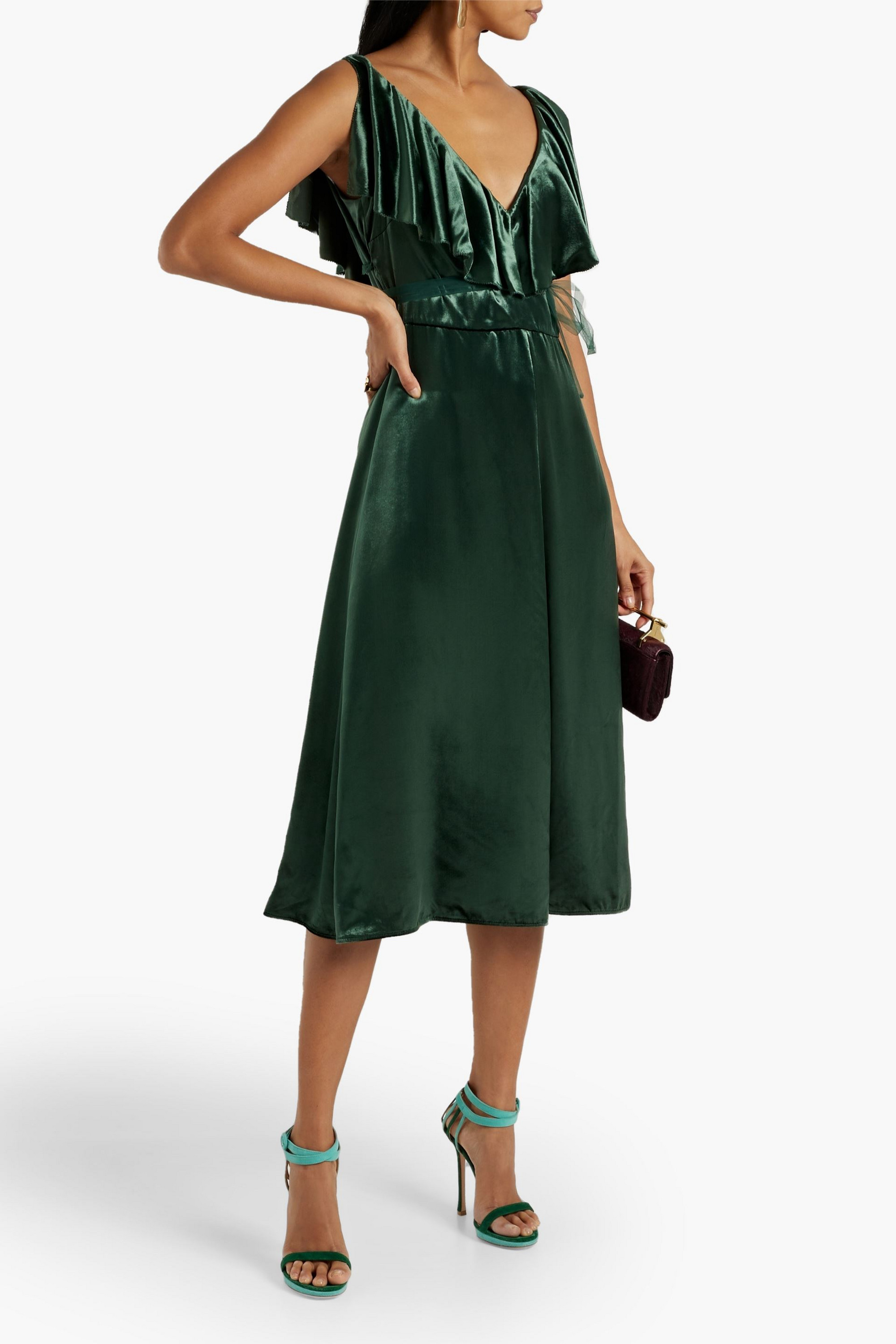 Valentino Garavani Ruffled velvet midi dress