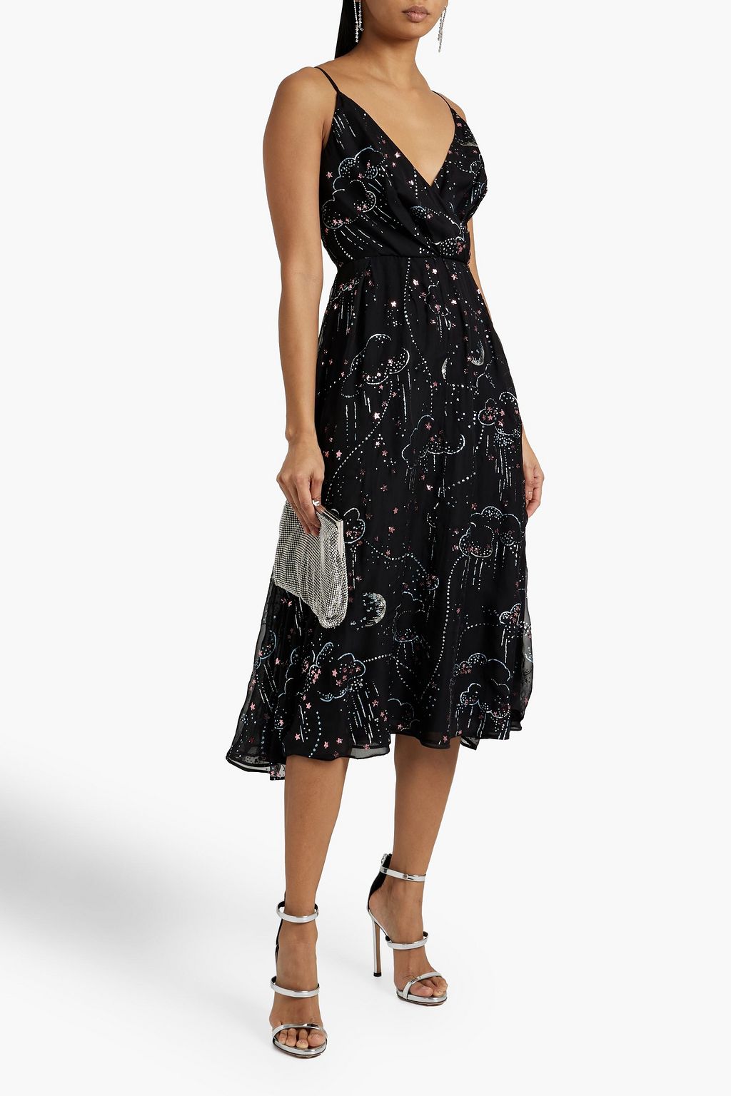 VALENTINO GARAVANI Wrap-effect glittered silk-chiffon midi dress