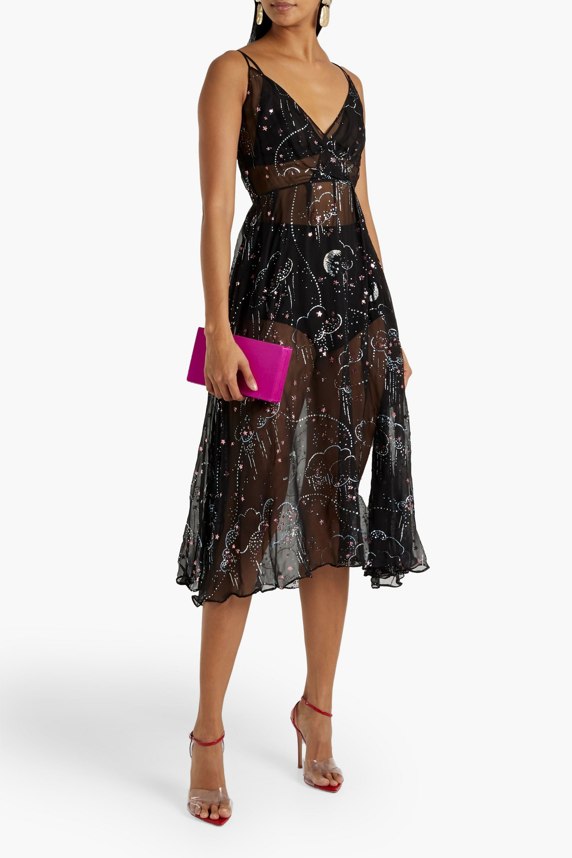 Valentino Garavani Wrap-effect glittered silk-chiffon midi dress