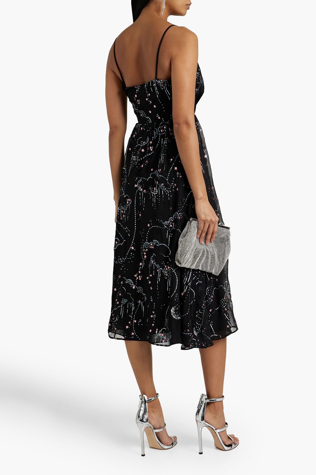 VALENTINO GARAVANI Wrap-effect glittered silk-chiffon midi dress