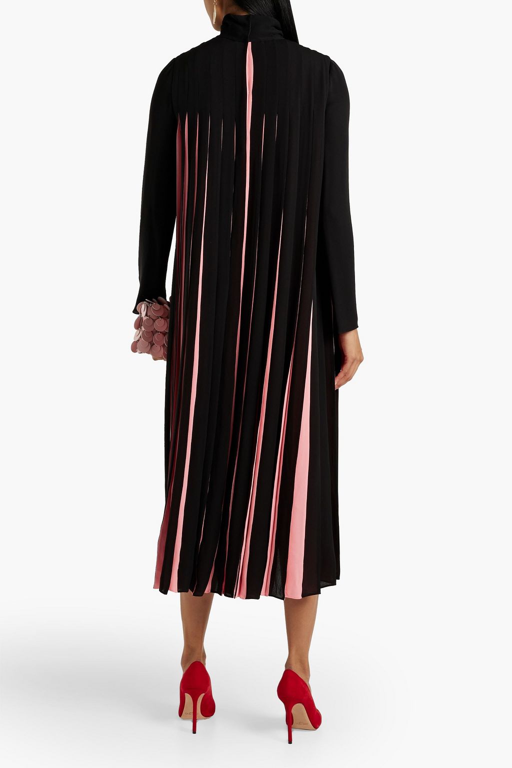 VALENTINO GARAVANI Pleated embroidered silk-crepe midi dress