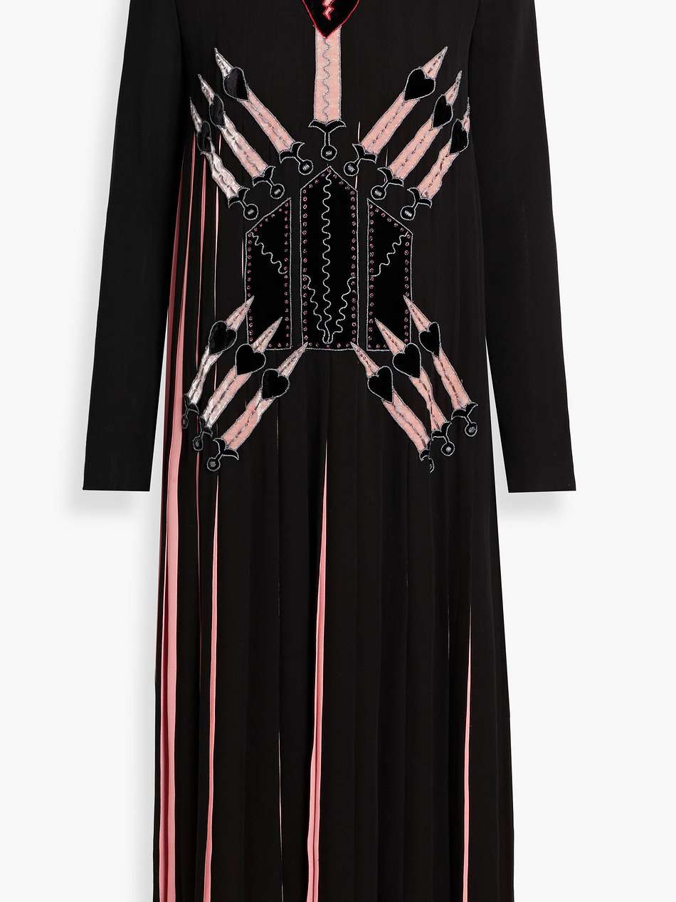 pleated embroidered silk-crepe midi dress