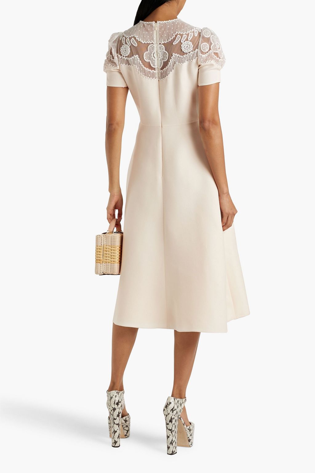 VALENTINO GARAVANI ウール&シルク混クレープ ワンピース チュールパネル