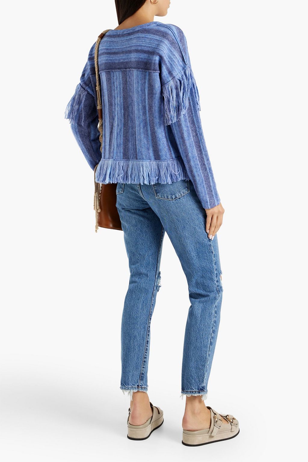 RAQUEL ALLEGRA Fringed striped wool and cashmere-blend sweater
