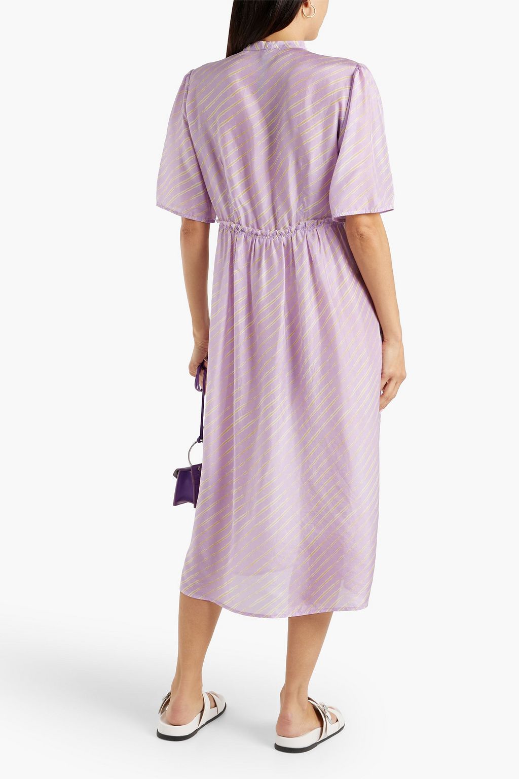 RAQUEL ALLEGRA Striped silk-twill midi dress