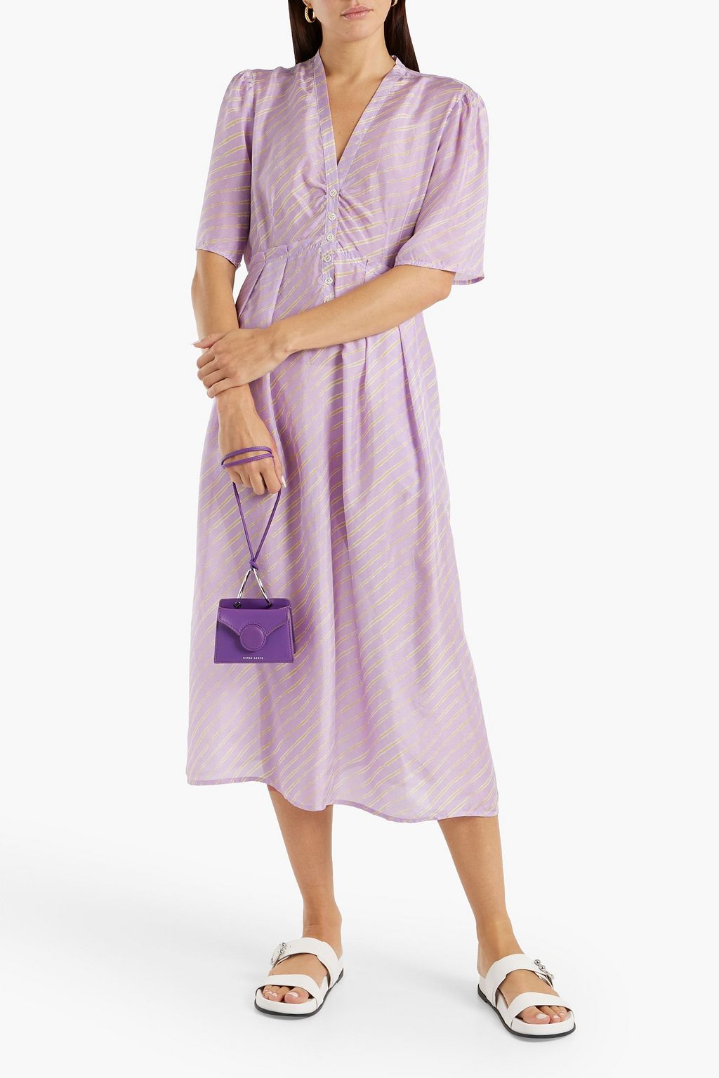 RAQUEL ALLEGRA Striped silk-twill midi dress