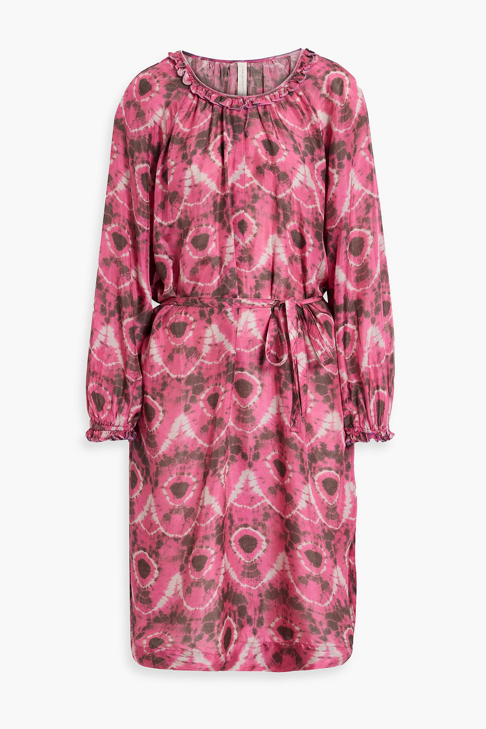 Raquel Allegra Gathered Tie-dyed Silk-crepe Dress In Magenta