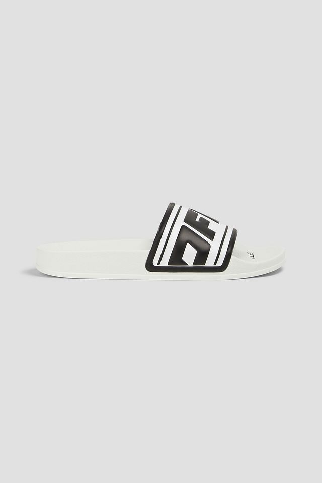 Logo-embellished two-tone faux leather slides