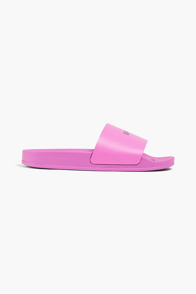 Logo-print faux leather slides
