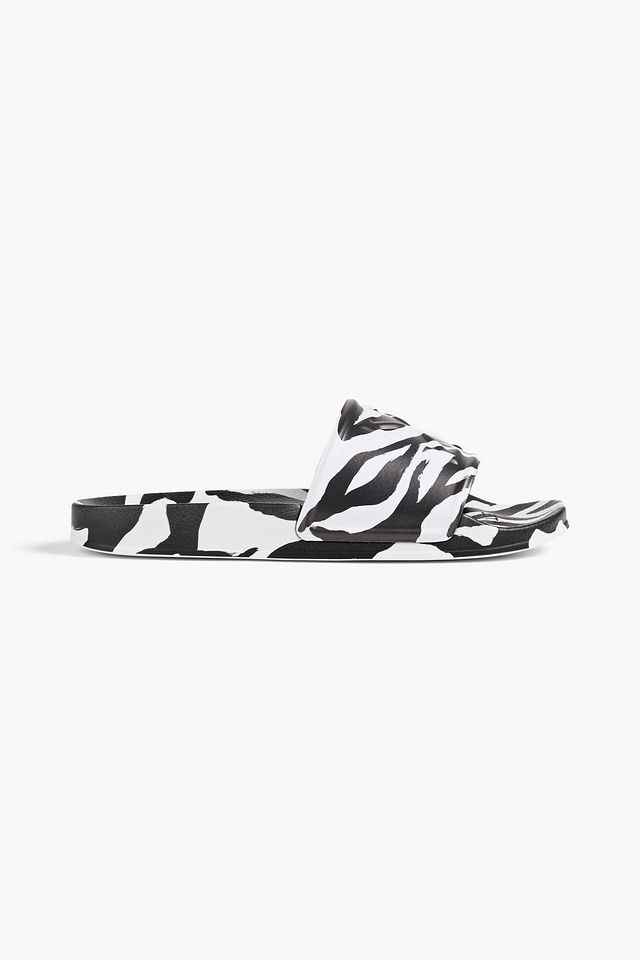 Zebra-print logo-embossed faux leather slides