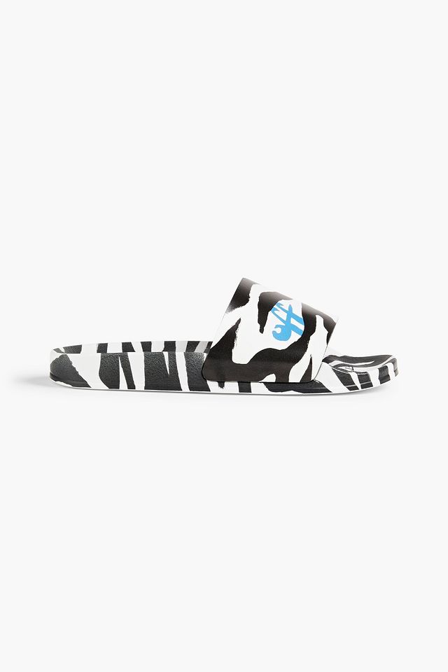 Logo-print faux leather slides