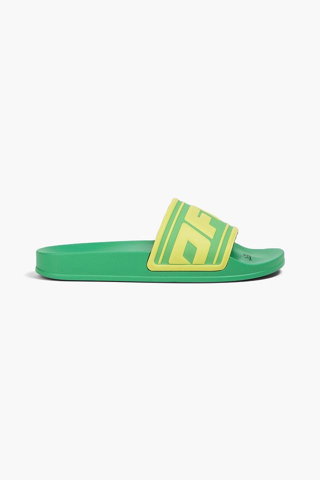 Logo-embellished two-tone faux leather slides