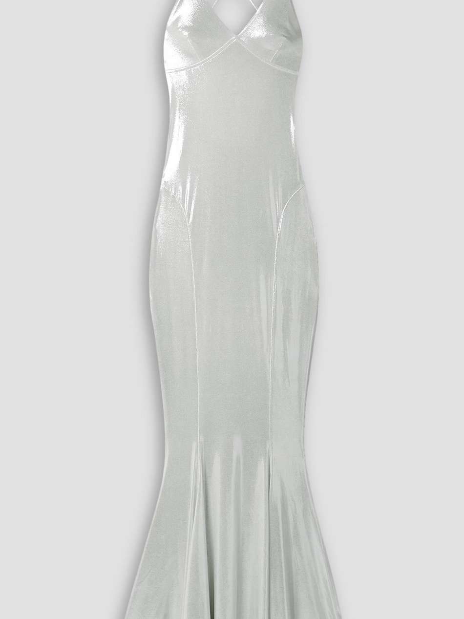open-back stretch-lamé gown