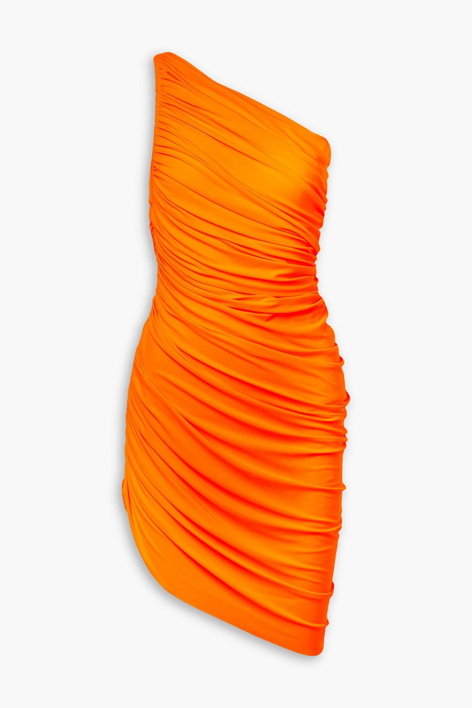 Omo By Norma Kamali Diana One-shoulder Ruched Stretch-jersey Dress In Bright Orange