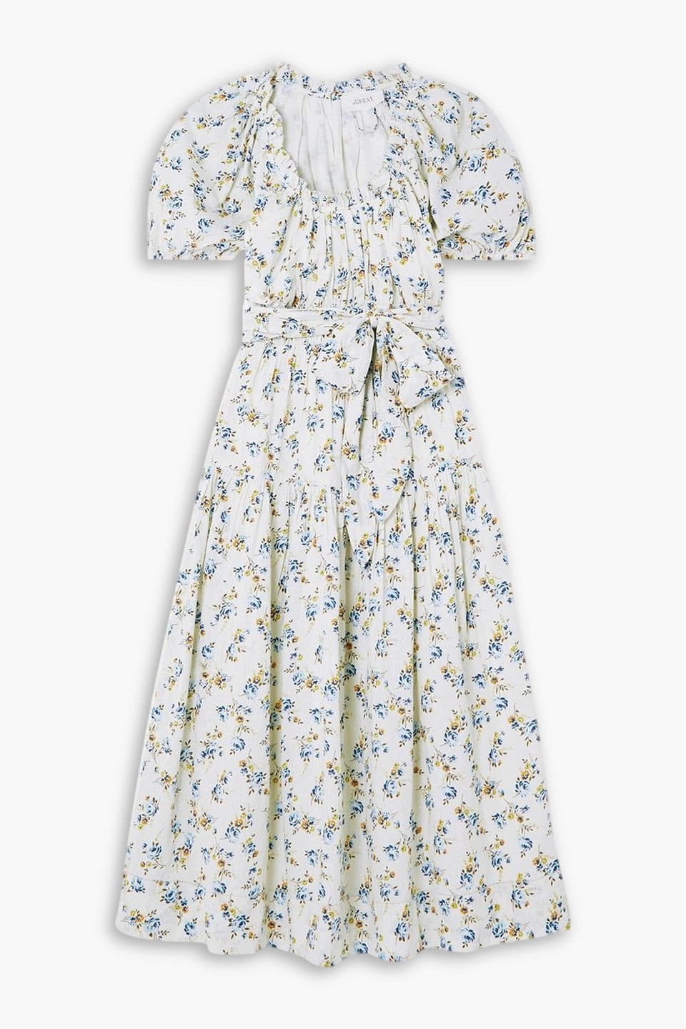 The Great Moonstone Belted Tiered Floral-print Cotton-voile Midi Dress In White