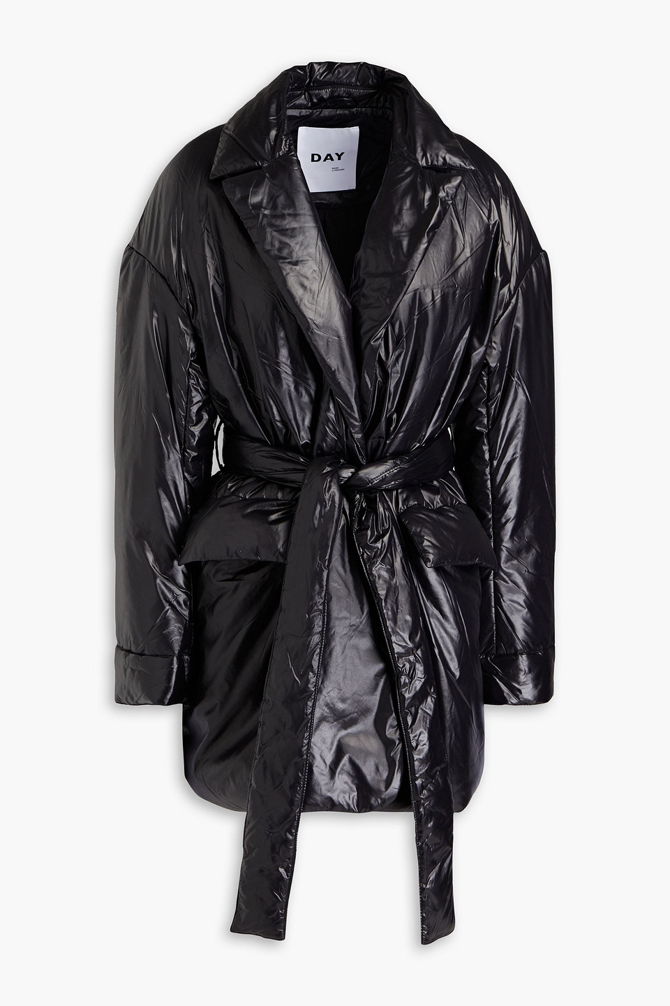 Day Birger Et Mikkelsen Hendrix Belted Padded Glossed Shell Jacket In Black