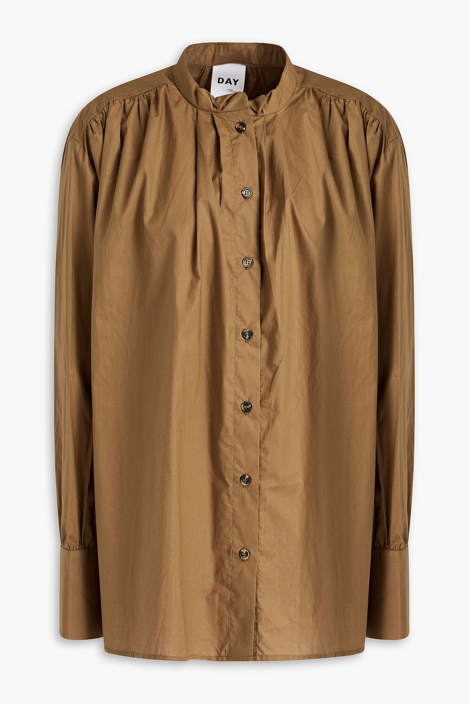Day Birger Et Mikkelsen Dani Gathered Organic Cotton-poplin Shirt In Brown